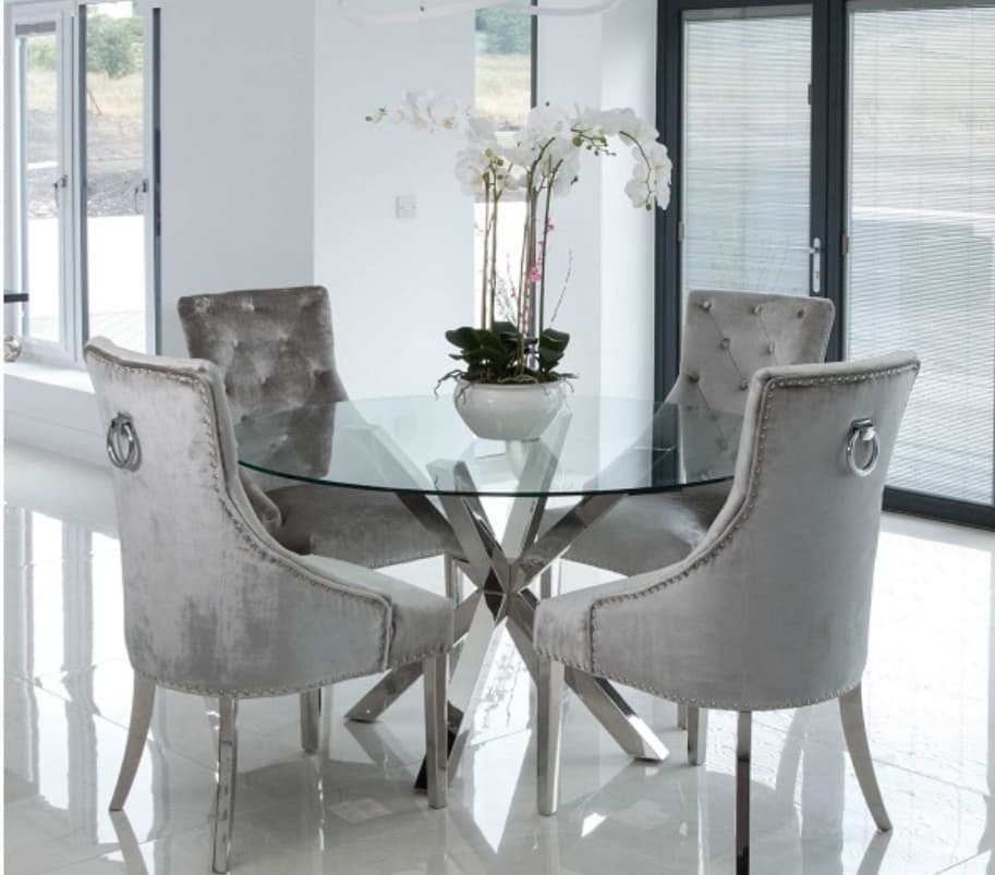 Crossley Round Glass Dining Table With, Circular Glass Dining Table And 4 Chairs