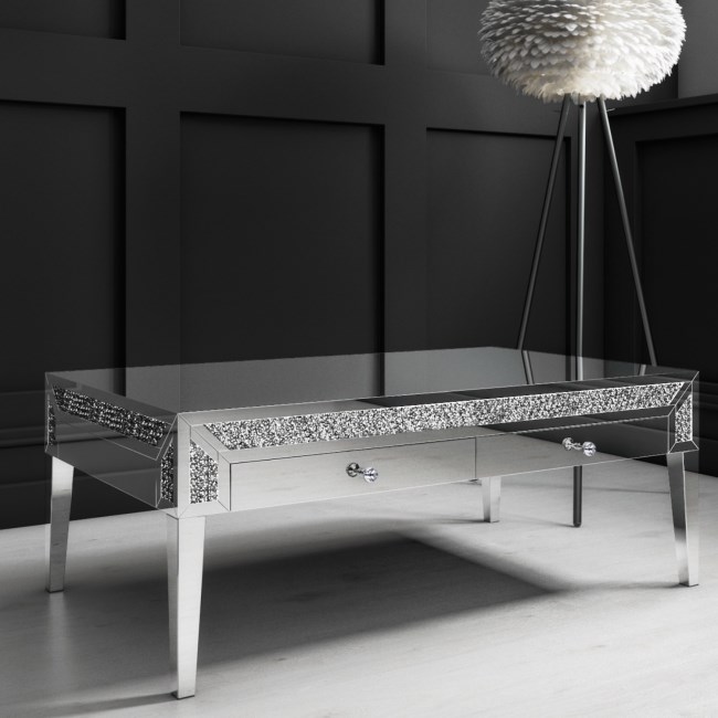 Mirrored Coffee Table with Drawers & Crystal Finish Jade Boutique